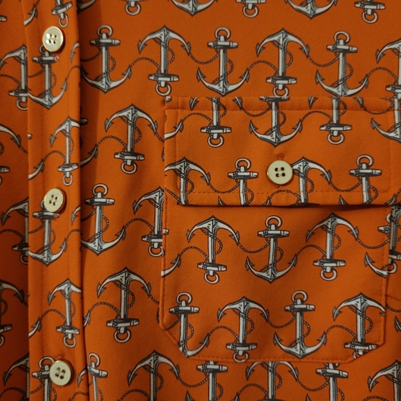 J.Mclaughlin Women Button Down Shirt Size S Anchor Print Roll Tab Sleeve Orange - Picture 5 of 7